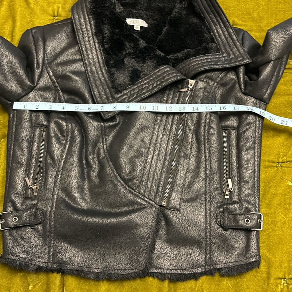 Jennifer Lopez faux fur lined moto jacket L biker motorcycle vixen - Picture 4 of 8